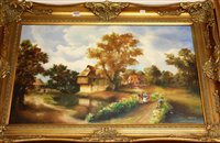 Lot 1018 - Wheeler - Rural landscape with figures on a...