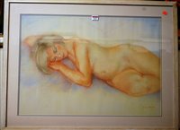 Lot 1022 - Audrey Thomson - Female nude, pastel, signed...