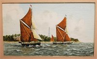 Lot 1031 - Leo Bridges - Barges passing Bawdsey Point,...