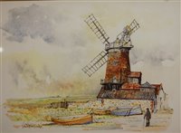 Lot 1046 - John Robilliard - Norfolk windmill, ink and...