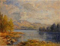 Lot 1048 - 20th century school - Mountain lake scene, oil,...