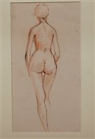 Lot 1050 - Peter Collins - Female nude, ink and charcoal,...