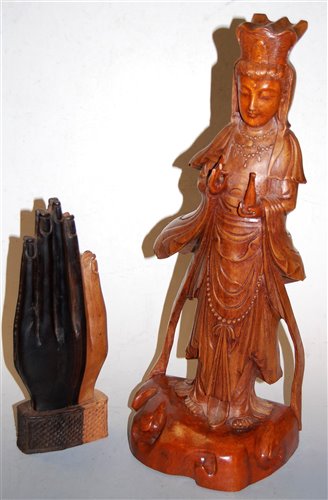 Lot 20 - A carved wooden hand Mudra, h.30cm; together...
