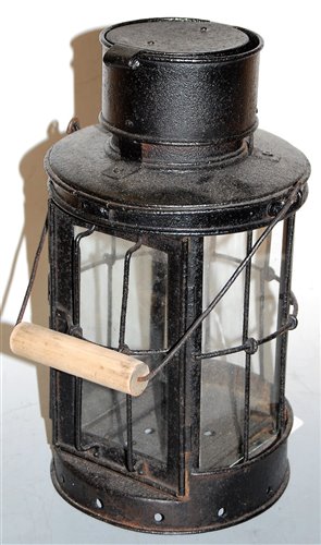 Lot 24 - A WWI style black painted iron trench lantern,...