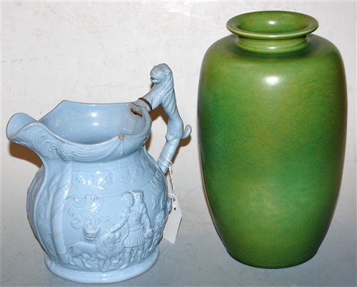 Lot 25 - A Victorian blue glazed earthenware jug...