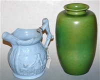 Lot 25 - A Victorian blue glazed earthenware jug...