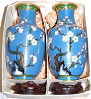 Lot 41 - A pair of Japanese cloisonné vases, of...