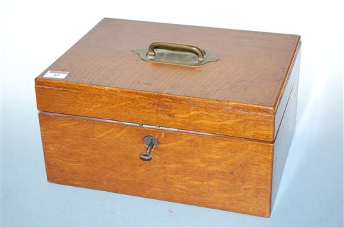 Lot 42 - An Edwardian oak deed box, of rectangular form,...