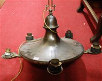 Lot 1089 - A brass hanging five light electrolier, dia. 67cm