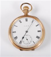 Lot 446 - An Elgin open faced pocket watch, the round...