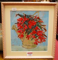 Lot 1107 - Alice Bentley - The Old Watering Can, acrylic,...