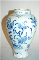 Lot 197 - An 18th century Dutch Delft vase, of baluster...