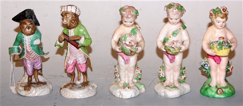 Lot 218 - A pair of Continental porcelain monkey figures...