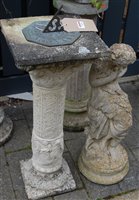 Lot 1163 - A reconstituted stone pedestal sundial, h.75cm;...