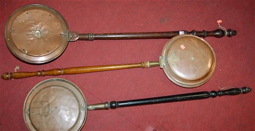 Lot 283 - A Victorian copper warming pan, with turned...