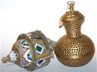 Lot 103 - A Persian style brass and glass ceiling light...