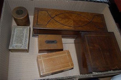 Lot 121 - An Edwardian oak and ebony strung glove box...