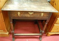 Lot 1248 - An 18th century joined oak single drawer side...