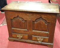 Lot 1268 - An antique joined oak small two-panelled mule...