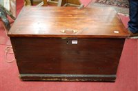 Lot 1278 - A stained pine hinged top tool chest, w.69.5cm