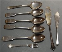 Lot 497 - Sundry silver flat wares to include set of...