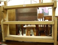 Lot 1314 - A pine three-tier hanging wall shelf, w.72cm