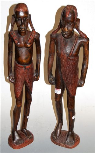 Lot 191 - A pair of large African carved tribal figures,...