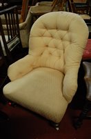 Lot 1407 - A Victorian cream upholstered button back...