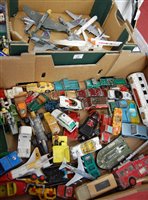 Lot 687 - Two boxes of loose playworn diecast vehicles,...