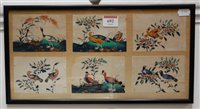 Lot 692 - A set of six Oriental hand-painted silk...