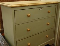 Lot 1476 - A modern pine and part painted chest of three...