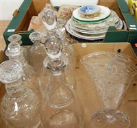 Lot 725 - Two boxes of mixed china and glassware, to...