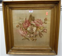 Lot 614 - A 19th century floral silk embroidered panel...