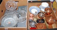 Lot 764 - Two boxes of mixed glassware and metalware to...