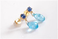 Lot 2634 - A pair of topaz and sapphire earrings, the...