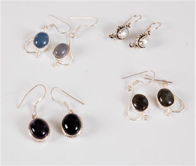 Lot 323 - Four pairs of silver and gemset earrings, to...