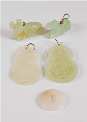 Lot 324 - Five jade carvings, to include to jade panels...