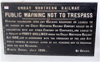 Lot 74 - A Great Northern Railway public warning not to...