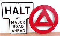Lot 77 - An aluminium roadside 'Halt at Major Road...