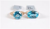 Lot 2665 - Two 9ct 'Swiss blue' topaz and diamond rings,...