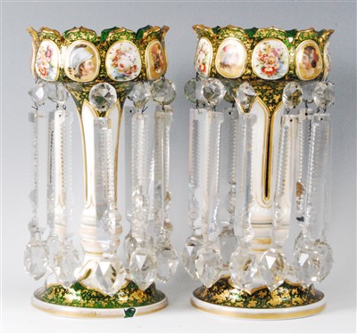 Lot 1106 - A pair of 19th century Bohemian opaline and...