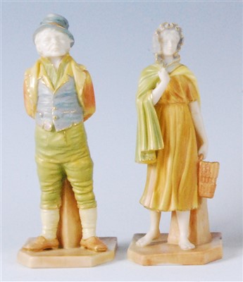 Lot 1093 - A pair of Worcester shot enamel figures...