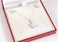 Lot 2614 - A 9ct white gold cultured pearl and diamond...