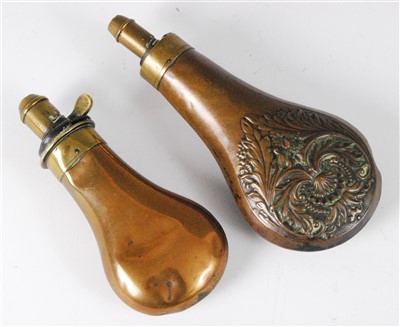 Lot 28 - A 19th century copper powder flask