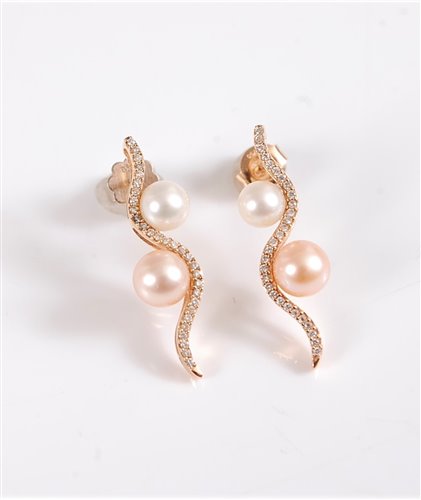 Lot 2627 - A pair of 18ct rose gold cultured pearl and...