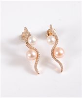 Lot 2627 - A pair of 18ct rose gold cultured pearl and...