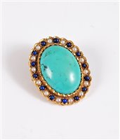 Lot 2587 - A 9ct turquoise, cultured pearl and lapis...