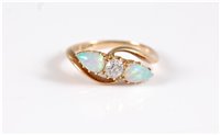 Lot 2654 - An 18ct opal and diamond ring, the central...