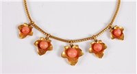 Lot 1250 - A 19th century coral set ivy leaf necklace and...