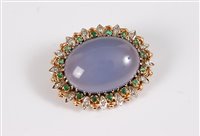 Lot 1262 - A chalcedony, diamond and emerald brooch, the...